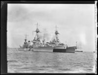 USS Salt Lake City, USS Ramapo and USS Pensacola probably at the Port of Los Angeles, San Pedro harbor, 1932-1939