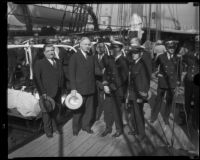 Local dignitaries and officers aboard the USF Constitution, San Pedro, 1933
