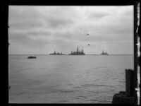 US Navy battleships anchored in the Port of Los Angeles, San Pedro