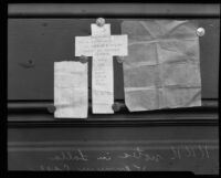 Photograph of three threatening notes received by Lalla Vennum in Los Angeles, 1926