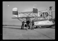 Sailors prepare a P2Y-1 Navy seaplane, San Francisco, 1934