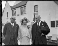 Dr. Edwin Wayte, Nina Wayte and California Governor James Rolph at the dedication of new State Hospital buildings, Norwalk, 1932