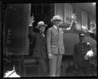 John Aiso and Herbert Wenig board a train heading for Washington to compete in a national oratory competition, Los Angeles, 1926