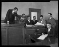 Judge Myron Westover presides in court during judicial proceedings, Los Angeles, 1928