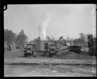 Steam shovel begins excavation for the new Frank Wiggins Trade School Building, Los Angeles, 1926