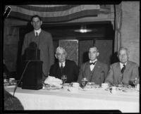 Dr. Ray Lyman Wilbur speaks at a banquet, Los Angeles, 1932