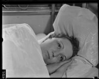 Kidnap and assault victim Leota Vogel in the hospital, Los Angeles, 1934