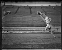 Otto Peltzer, German track star, works out on the track at the Coliseum, Los Angeles, 1928