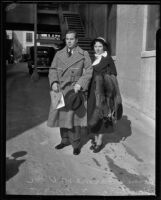 Baron and Baroness von Romberg leave Good Samaritan Hospital, Los Angeles, 1935