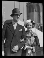Newlyweds Dextra Baldwin Winter and Morris S. Wadley on their way to Hawaii for their honeymoon, Los Angeles, 1935