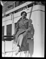 Olympic sprinter Stella Walsh poses on a ship, Los Angeles, circa 1930s