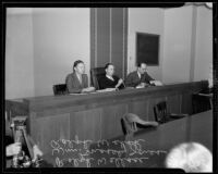 Ralph Wallace, William Mosley Jones and Ralph Welsh preside at a hearing to remove justice Gavin W. Craig, Los Angeles, 1935
