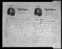 Letter related to Lorraine Wiseman, witness in the Aimee Semple Mcpherson kidnapping case, 1926