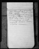 Page in the red notebook of Lorraine Wiseman, witness in the Aimee Semple Mcpherson kidnapping case, 1926
