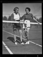 Mignon Woidemann at a tennis court with a friend, Los Angeles, 1929-1939