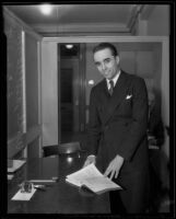J. Albert Woll comes to California to work on the Italo case, Los Angeles, 1935