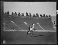 USC and Oregon State football players chase down a loose ball, Los Angeles, circa 1928-1929