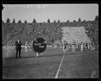 Band of the Fighting Irish performs during halftime of the USC and Notre Dame game, Los Angeles, 1928