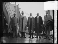 American Samoan Commission members Capt. William R. Furlong, Guinn Terrell Williams, Carroll L. Beedy, Joseph T. Robinson, and Hiram Bingham arrive in Los Angeles, 1930