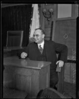 Judge Walter Gates in the witness stand, Los Angeles, 1930s