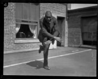 George Godfrey, heavyweight boxer, doing the Charleston [outside the KJH Radio studio, Los Angeles(?)], circa 1926-1927