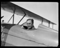 Art Goebel in his monoplane, probably at Mines Field, Los Angeles, 1928