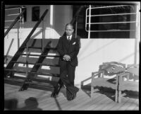 Pedro Guevara, Resident Commissioner from the Philippine Islands, on board a ship, 1923-1936