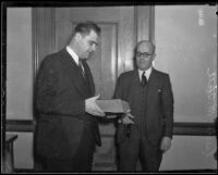 U.S. Attorney Peirson M. Hall with unidentified man, Los Angeles, 1933-1937