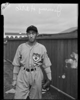 Japanese baseball player Jimmy Horio wearing a Tokyo Giants uniform, Fullerton, 1935