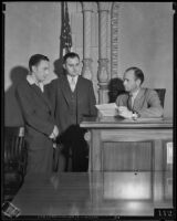 Charles Johnston, William J. Penprase, and John A. Sturgeon in court, Los Angeles, 1934