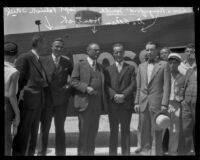 Australian aviator Charles Kingsford-Smith and his crew at the Western Air Express terminal, Alhambra, 1930