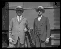 Navy Admiral Robert E. Coontz and his aide on their way to San Diego, Los Angeles, 1923