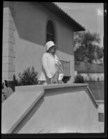 Helen M. Laughlin at Hershey Hall the day it was dedicated, Los Angele, 1931