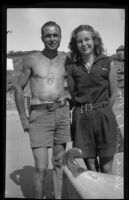 Dana and Ginger Lamb prepare to travel the Pacific Ocean, Laguna Beach, 1933