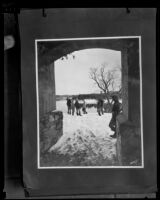 People at Lake Arrowhead with snow on the ground, 1920-1939