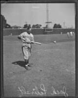 Jack Lelivelt, Angels baseball player, on the field, Los Angeles, 1929-1937