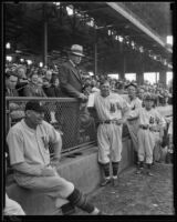 Jack Lelivelt, Angels manager, at a baseball field, Los Angeles, 1929-1937