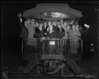 Los Angeles Times subscribers on Union Pacific train for all-expense tour of Hoover Dam, March 1935