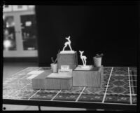 Small, first prize-winning figurines on display at the Los Angeles County Fair, Pomona, 1929