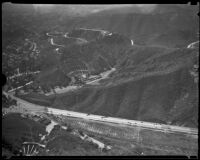 Aerial view towards the Ford Amphitheatre and the Hollywood Bowl, Los Angeles, 1931-1935