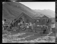 Workers build temporary housing near the Los Angeles Aqueduct, Inyo County vicinity, [circa 1927]