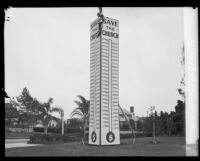 Fundraising sign next to the Wilshire Boulevard Congregational Church, Los Angeles, 1928