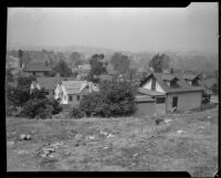 View towards houses on Kendall Avenue from Elephant Hill, Los Angeles, 1920-1939