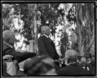Governor Frank O. Lowden speaks at the annual Iowa picnic in Lincoln Park, Los Angeles, 1921