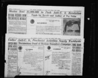 Los Angeles Examiner clippings with an article titled "Calles finances anti-U.S. revolt in Nicaragua," 1927