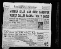 Los Angeles Examiner clipping with article titled "Calles finances anti-U.S. revolt in Nicaragua," 1927