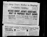 Los Angeles Examiner clipping with an article titled "Calles seeks Japanese aid for potential conflict with U.S.," 1927