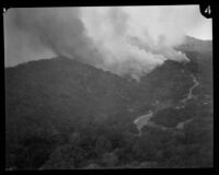 Plumes of smoke from the Griffith Park fire, Los Angeles, 1933