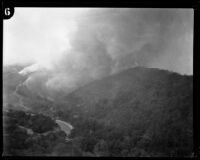 Smoke billows into the sky during a brush fire in Griffith Park, Los Angeles, 1929