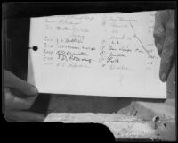 Hotel register used as evidence during the Aimee Semple McPherson abduction trial, 1926